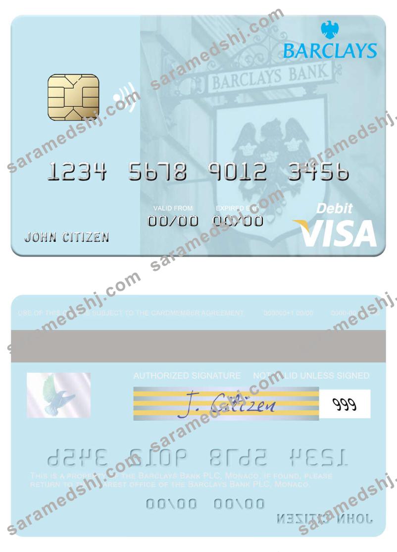 Monaco Barclays Bank PLC visa debit card